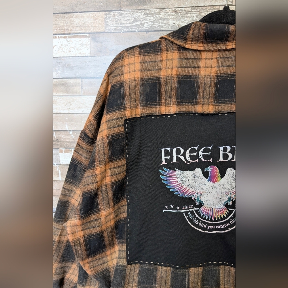 Free Bird Lynyrd Skynyrd Graphic Upcycled Flannel Shirt - Picture 3 of 15